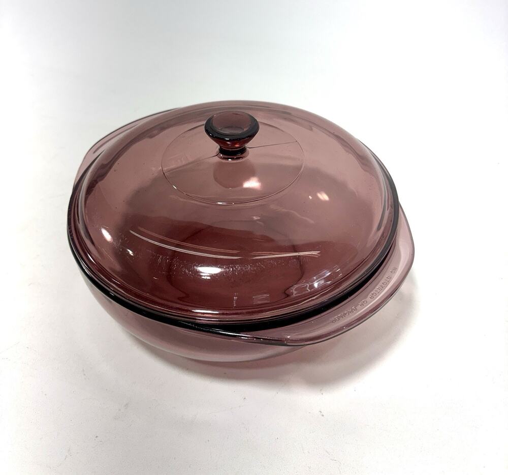 Vintage Pyrex Cranberry Glass 2 Qt Casserole Dish w Lid 024 Corning